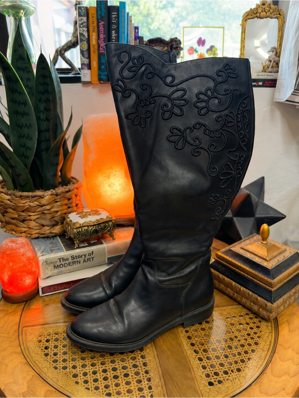 Hamilton Black Embroidered Tall Knee High Boots Women’s Size 11W